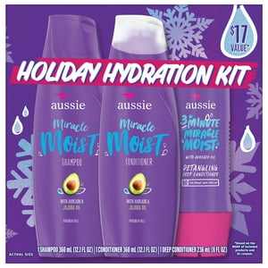 ($17 Value) Aussie Miracle Moist Holiday Gift Pack, Shampoo, Conditioner and 3 Minute Miracle Aussie