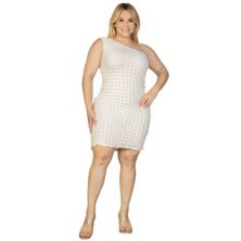 Plus Size Bubble Fabric One Shoulder Bodycon Mini Dress FASHNZFAB