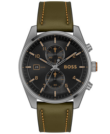 Мужские кварцевые модные часы Skytraveller с хронографом, зеленые кожаные часы, 44 мм BOSS