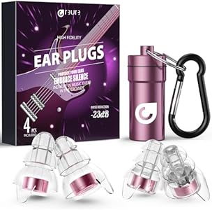 High Fidelity Concert Ear Plugs, Noise Cancelling Silicone Ear Plugs 2 Pairs Great for Concerts Loud Music, Musicians, Motorcycles, Airplanes, Raves, Hearing Protection -20 dB Reure