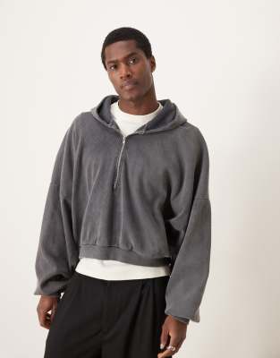 ASOS DESIGN heavyweight extreme oversized boxy hoodie with half zip with washed gray rib ASOS DESIGN