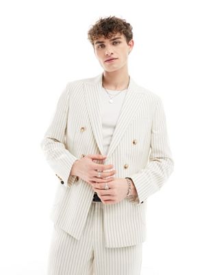Twisted Tailor pinstripe double breasted suit jacket in cream Twisted Tailor