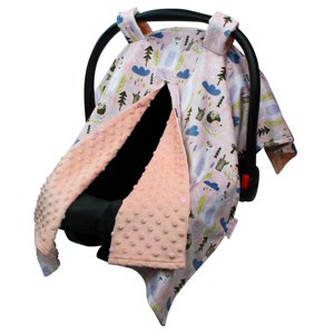 Top Tots Deluxe Minky Car Seat Canopy for Baby Boy or Girl, White Bear on Pink Top Tots