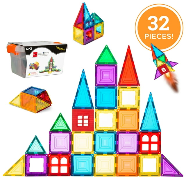 Best Choice Products 32-Piece Kids Magnetic Tiles Set, Educational Building STEM Toy w/ Case - Earth Tone Best Choice Products