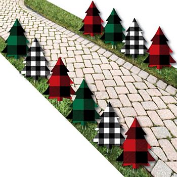 Big Dot of Happiness Holiday Plaid Trees - Outdoor Plaid Christmas Party Yard Decorations - 10 Piece Big Dot of Happiness