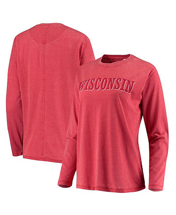 Женская красная выстиранная футболка с длинным рукавом Wisconsin Badgers Tonal Block в винтажном стиле Pressbox