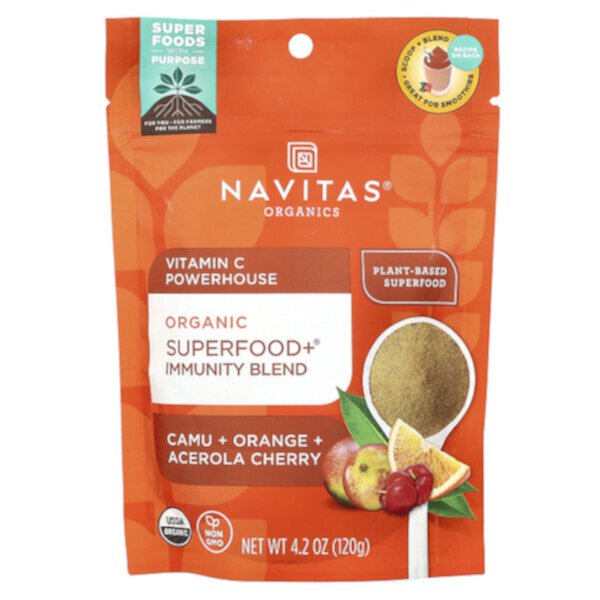 Органическая смесь Superfood+ Immunity Blend, источник витамина С, каму + апельсин + вишня ацеролы, 4,2 унции (120 г) Navitas Organics