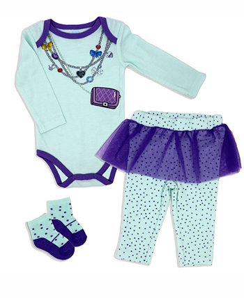 Боди, брюки и носки для маленьких девочек Fancy Jewels, комплект из 3 предметов Baby Mode