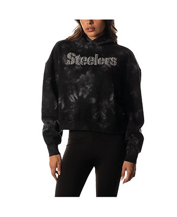 Женский укороченный пуловер с капюшоном черного цвета Pittsburgh Steelers тай-дай The Wild Collective