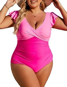 Blooming Jelly Women's Plus Size Swimsuit One Piece Tummy Control Bathing Suit V Neck Ruched Modest Swimwear Blooming Jelly