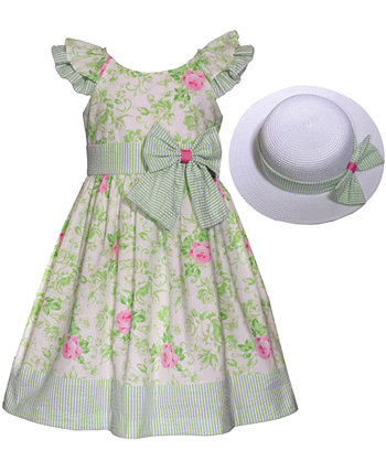 Платье с цветочным принтом и двойными рюшами для маленьких девочек и шляпа в тон Bonnie Jean