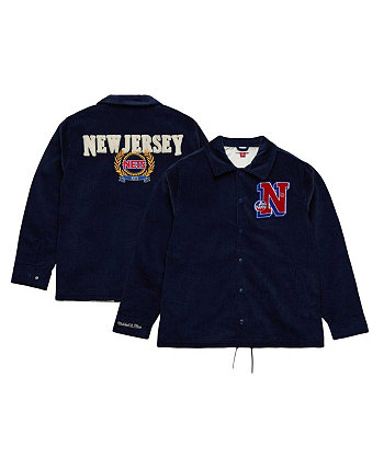Мужская темно-синяя куртка из Нью-Джерси Nets Hardwood Classics Coaches с застежкой на пуговицы Mitchell & Ness