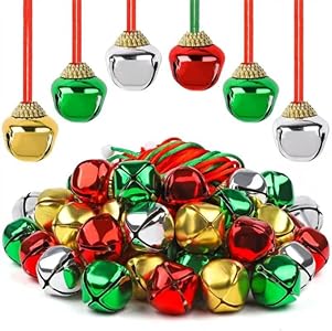 URATOT 24 Pieces Christmas Jingle Bell Necklaces Christmas Decoration Bell Necklaces with Connect Ribbons for Christmas Supplies URATOT