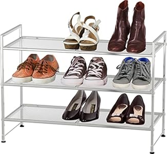 Simple Houseware 3-Tier Stackable Mesh Shoe Rack, Black Simple Houseware