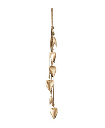 Золотистый металлический богемный декоративный коровий колокольчик с джутовой подвесной веревкой 6 x 2 x 35 дюймов Rosemary Lane