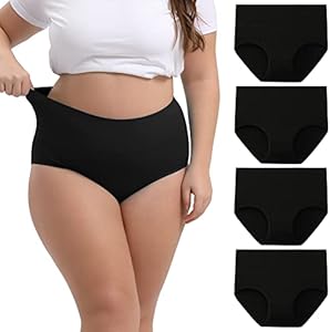 INNERSY Women's Plus Size XL-5XL Cotton Underwear High Waisted Briefs Panties 4-Pack Innersy