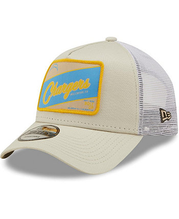 Мужская кепка Los Angeles Chargers цвета хаки и белого цвета Happy Camper A-Frame Trucker 9FORTY Snapback New Era