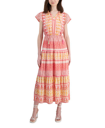 Ярусное платье-макси Petite с цветочным принтом и рукавами-крылышками и завязками на шее Tinsel