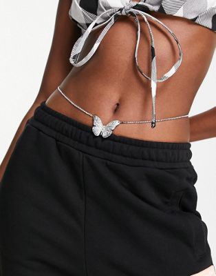 ASOS DESIGN belly chain with crystal butterfly in silver tone ASOS DESIGN
