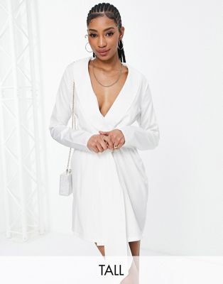In The Style Tall exclusive tie front blazer dress in white In The Style Tall