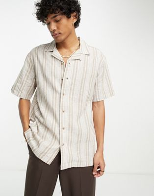 Светло-коричневая льняная рубашка с короткими рукавами PacSun bodhi Resort PACSUN