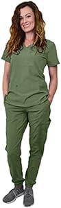 Green Town Scrubs for Women Scrub Set - Jogger Pant and V-Neck Top Green Town