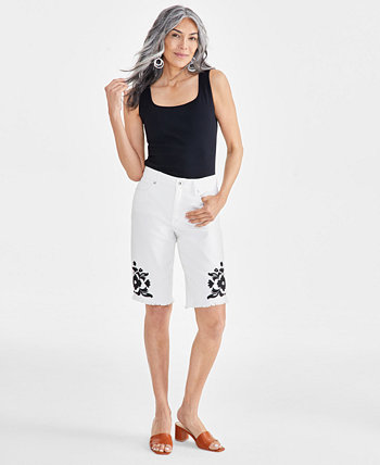 Women's Embroidered Mid-Rise Bermuda Shorts, Created for Macy's Style & Co