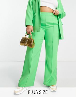 Pieces Curve straight leg tailored pants in bright green - part of a set Pieces Plus