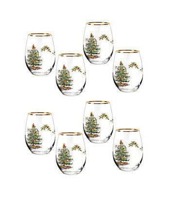 Christmas Tree Stemless Wine Glasses, Set of 8 Spode