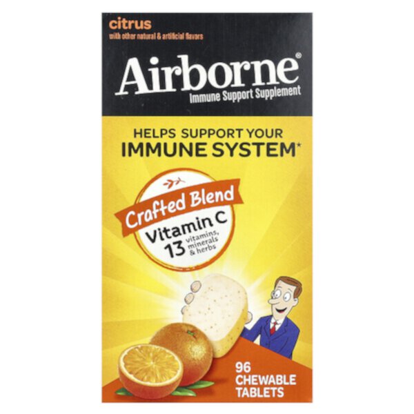 Добавка для поддержки иммунитета, цитрусовые, 96 жевательных таблеток AirBorne