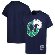 Youth Mitchell & Ness Navy Dallas Mavericks Hardwood Classics Retro Logo T-Shirt Mitchell & Ness