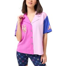 Women's Terez Pink New York Mets Color Block Button-Up Shirt TEREZ