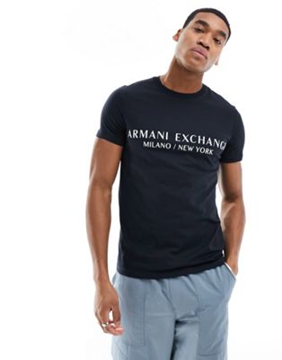 Темно-синяя футболка с линейным логотипом Armani Exchange AX ARMANI EXCHANGE