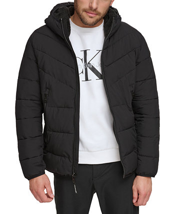 Мужская стрейч-куртка в стиле шеврон с капюшоном на подкладке из шерпы Calvin Klein