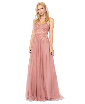 Juniors' Embroidered-Bodice Lace-Up Gown, Created for Macy's Blondie Nites
