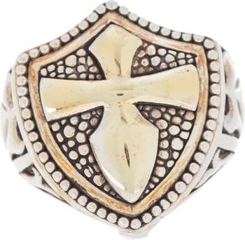 Кольцо-щит в виде креста из стерлингового серебра и желтого золота 18 карат - размер 10 Effy