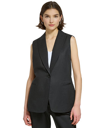 Women's Linen-Blend Peak-Lapel Long Vest Calvin Klein