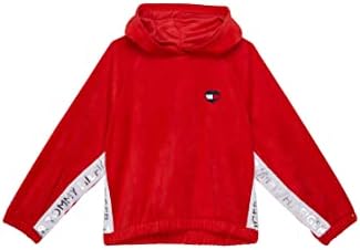 Tommy Hilfiger Girls' Pullover Fleece Hoodie Sweatshirt, Soft & Relaxed Style, Red Velour, 12-14 Tommy Hilfiger