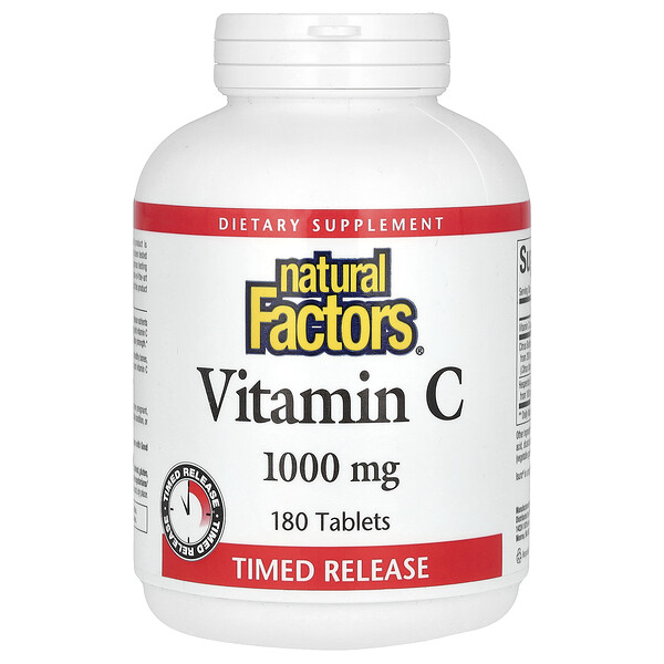 Витамин С, замедленное высвобождение, 1000 мг, 180 таблеток Natural Factors