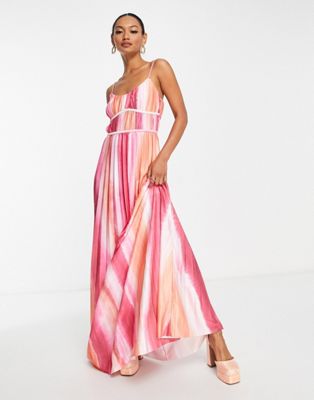 Розовое атласное плиссированное платье макси ASOS DESIGN ASOS DESIGN