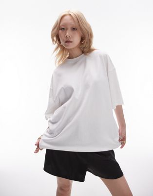 Topshop Petite oversized dropped shoulders tee in white Topshop Petite