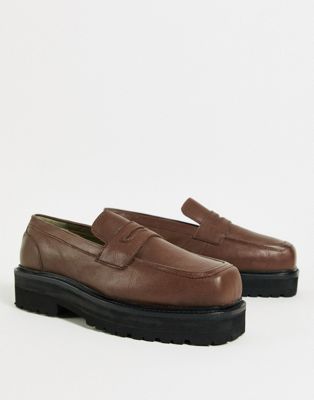 Asra forest square toe chunky loafers in Tan leather ASRA
