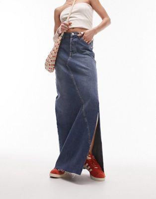 Джинсовая юбка макси с разрезом на бедре Topshop цвета индиго TOPSHOP