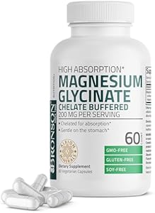 Bronson Magnesium Glycinate 200 MG per Serving Chelated for High Absorption, Gentle On Stomach, Non-GMO, 60 Vegetarian Capsules Bronson