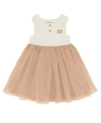 Сплошное приталенное платье без рукавов из тюля и рубчатой ткани для маленьких девочек Calvin Klein