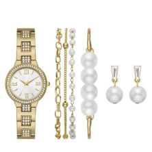Folio Women's Gold Tone Watch, Bracelet & Earrings Set Folio