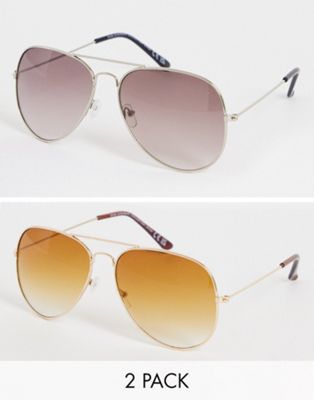 SVNX two pack aviator sunglasses in brown and black SVNX