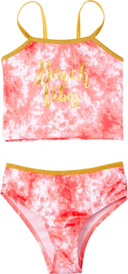 2-Piece Gold Foil Print Swimsuit Pink Platinum