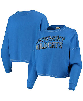 Women's Royal Kentucky Wildcats Vintage-Like Jersey Boxy Big Long Sleeve T-shirt Chicka-d
