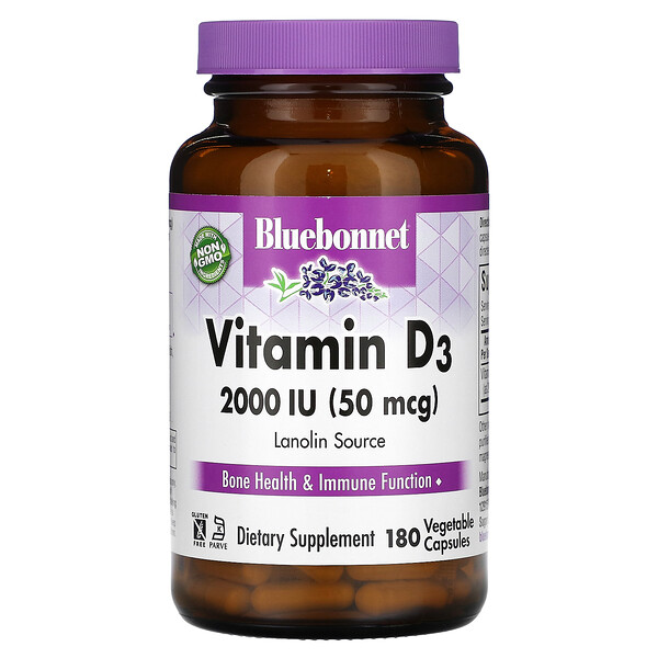 Витамин D3 - 50 мкг (2000 МЕ) - 180 растительных капсул - Bluebonnet Nutrition Bluebonnet Nutrition